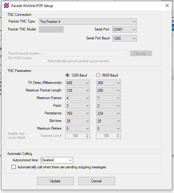 Winlink Express Config Page