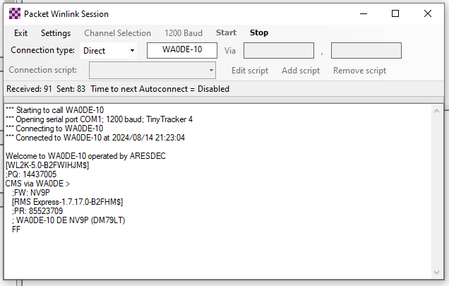 Winlink Express Config Page